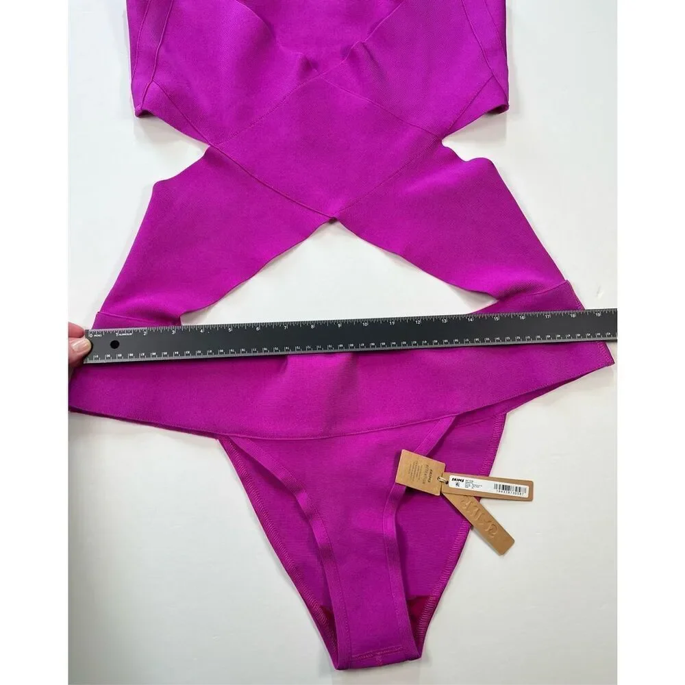 SKIMS Knit Swim Monokini Cutout One Piece Swimsuit Purple Sexy Plus Size 3X NWT